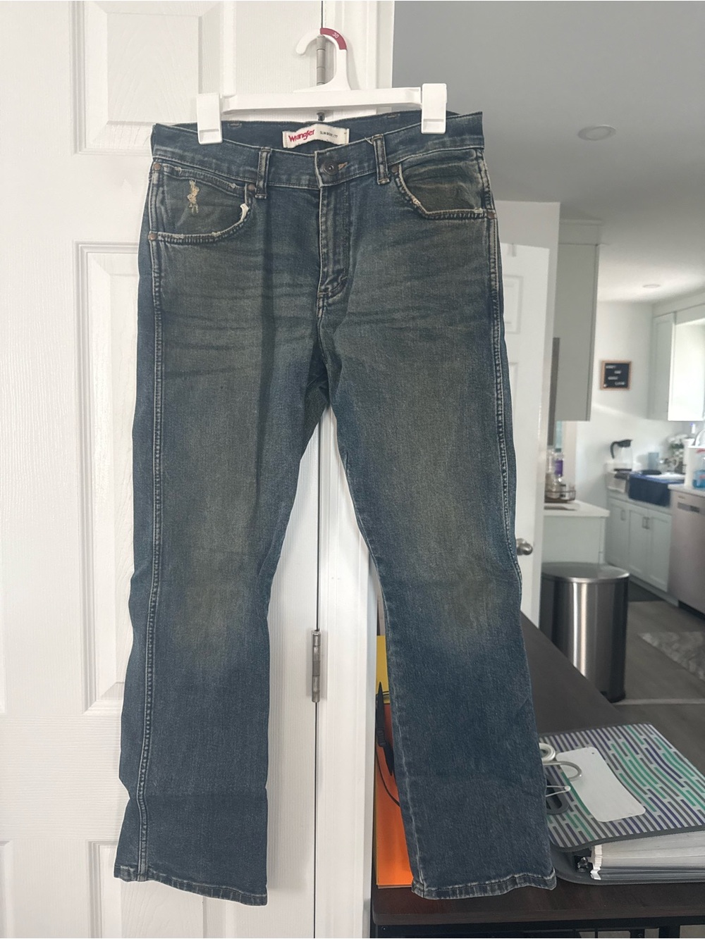 Wrangler Men’s Distressed Blue Bootcut Jeans